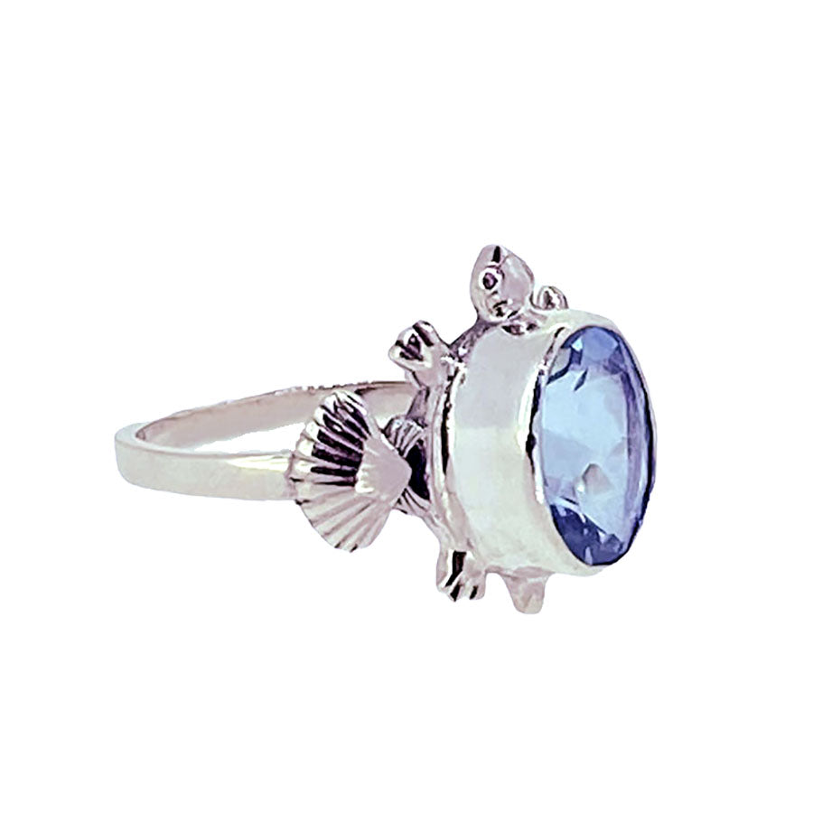 (789CBT) Blue Topaz Sterling Silver Turtle Ring