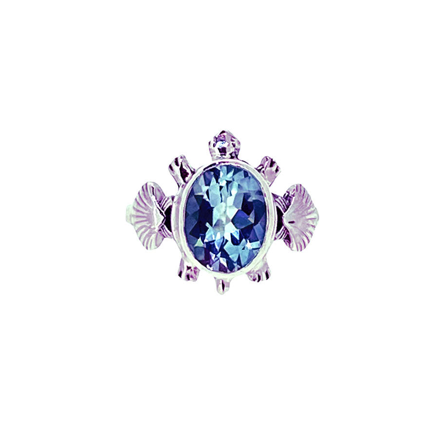 (789CBT) Blue Topaz Sterling Silver Turtle Ring