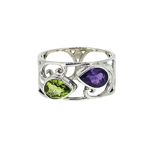 (790CAMPE) Amethyst & Peridot Sterling Silver Ring