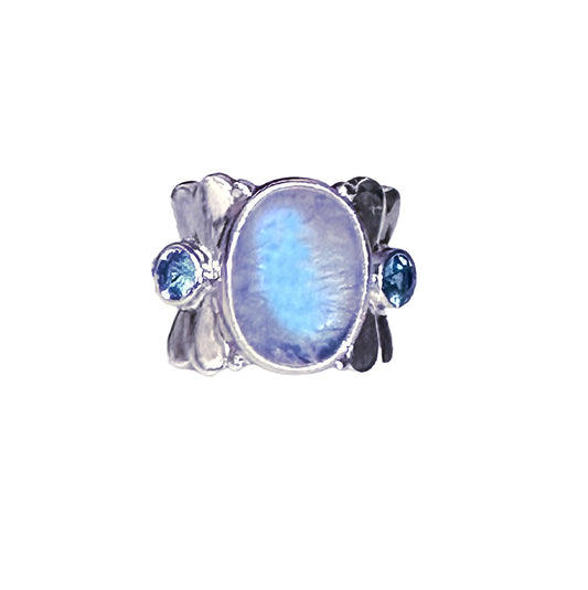 (791CBMSBT) Blue Moonstone & Blue Topaz Sterling Silver Ring